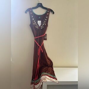 Brown Sleeveless Dress with Multi  Accents